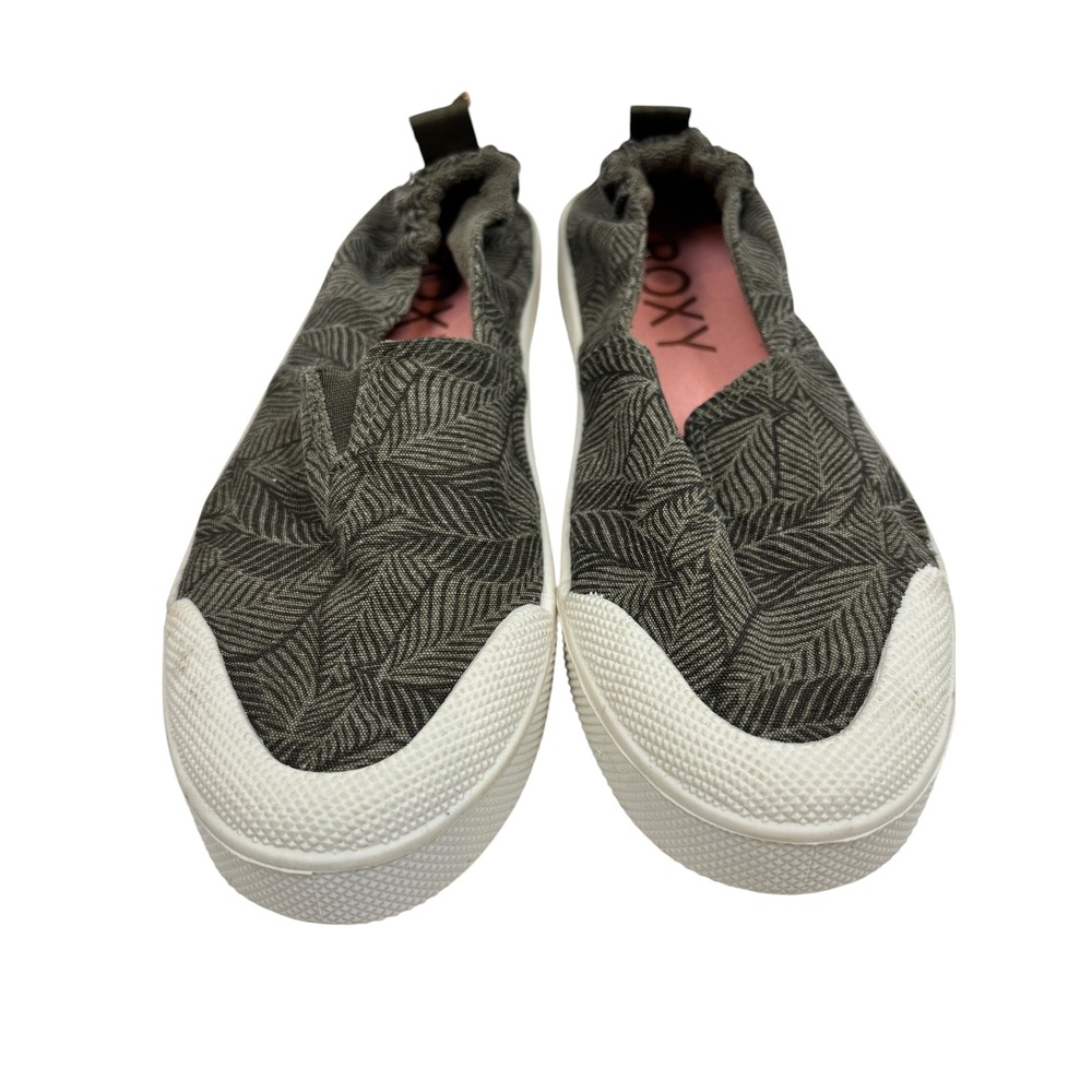 Roxy Minnow Slip On Sneakers Womens 7 Olive Green Leaf Print Casual Shoes NEW